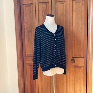 C.D. Petites Black Striped Sparkly Cardigan, Size LP